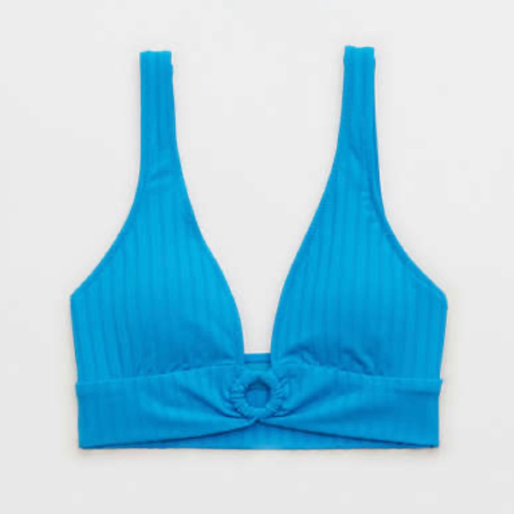 Aerie Elite Blue Wide Rib Longline Plunge Ring Bikini Top